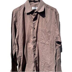 Vintage Ike Behar Brown Dress Button Shirt Men’s Sz 15.5/ L Brown Hounds…